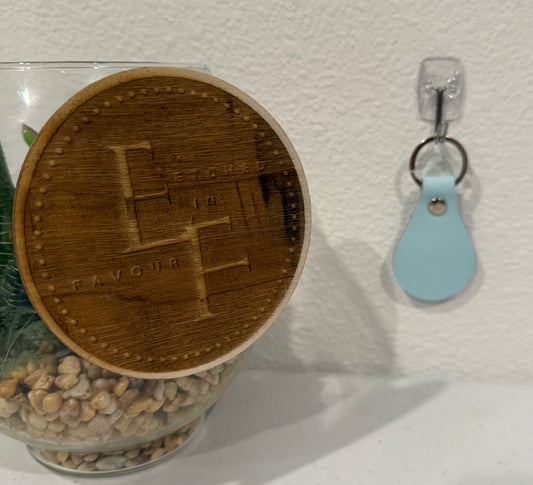 Custom Light Blue Leatherette Keychain