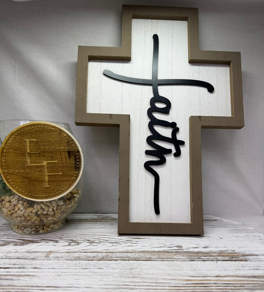 Faith Cross  – Framed Wood Sign