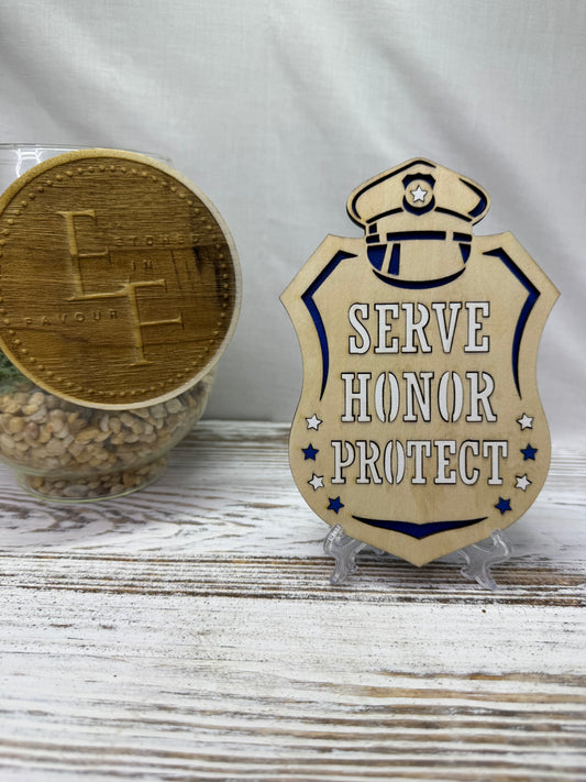 Serve Honor Protect Police Badge Multilayer Wood Decor