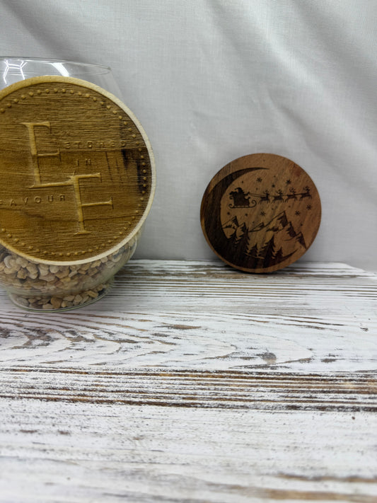 Santa and Snow-Capped Mountains Acacia Coaster