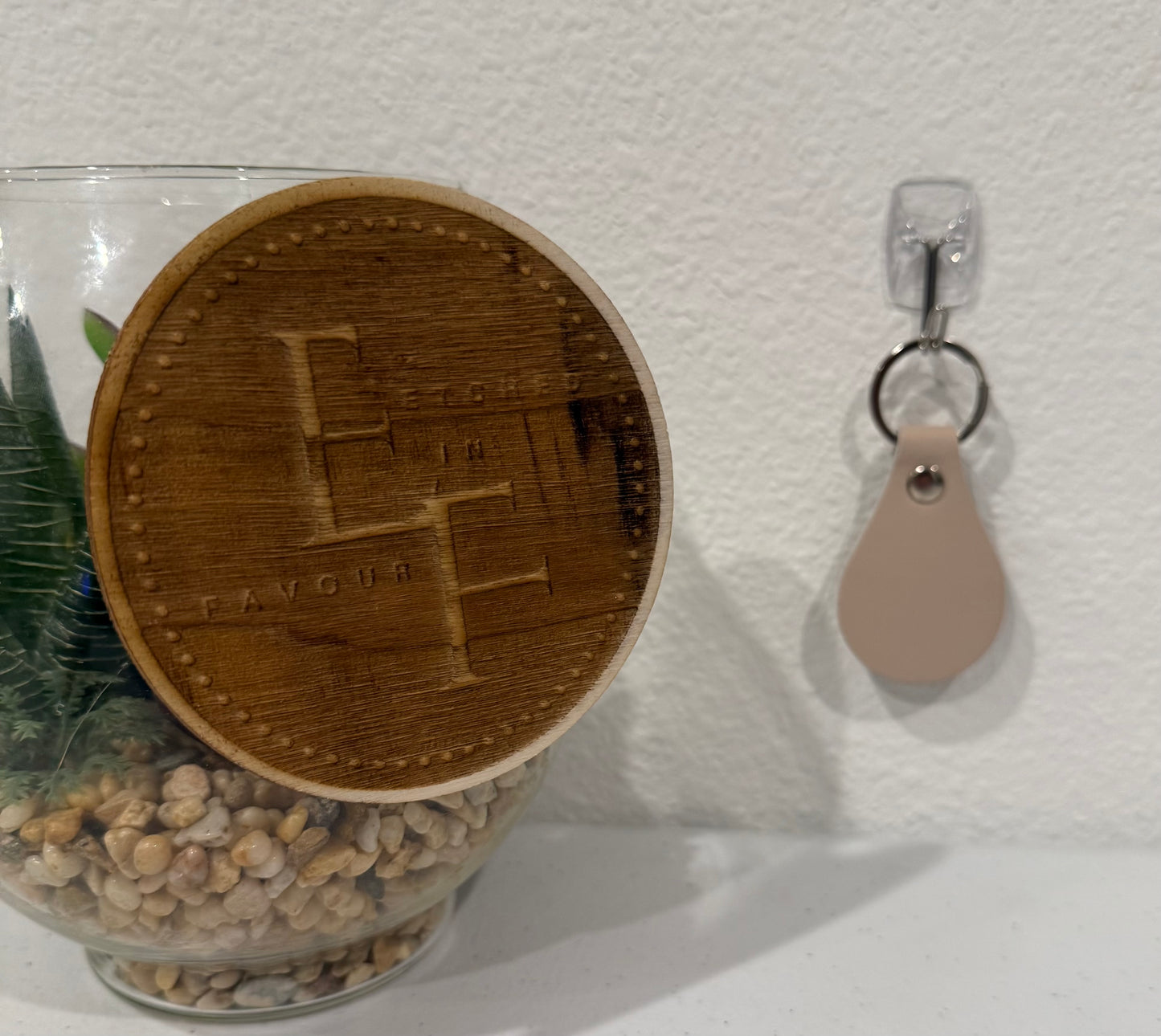 Custom Tan Leatherette Keychain