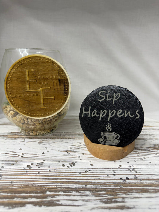 Sip Happens Laser Engraved Slate Coaster