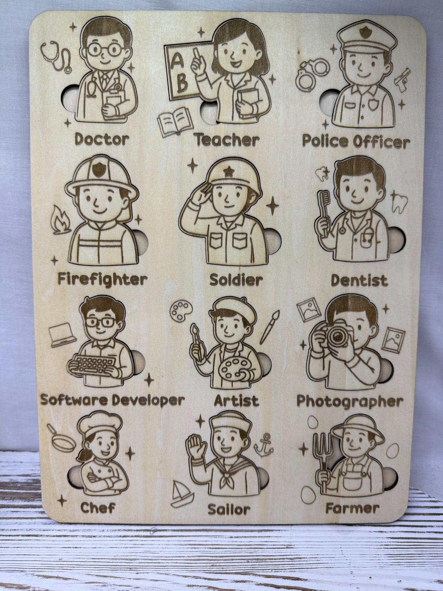 Career Exploration Wooden Puzzle – Kids Profession Learning Board