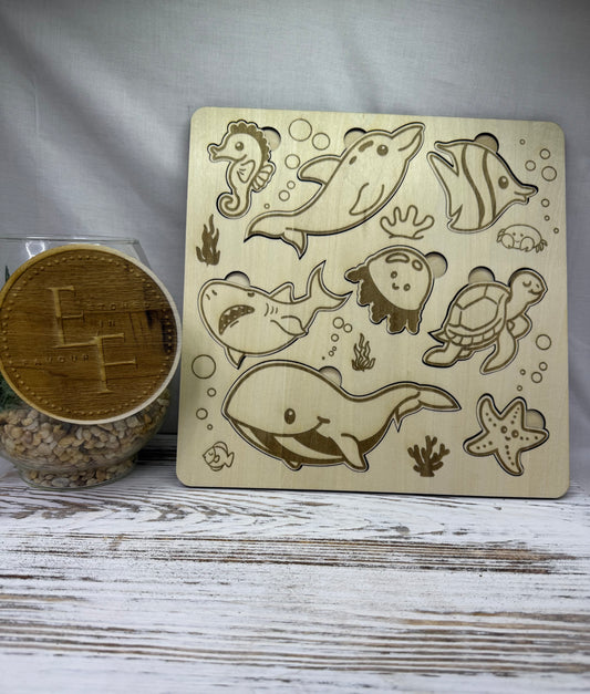 Ocean Animals Wooden Puzzle – Kids Sea Life Learning Board
