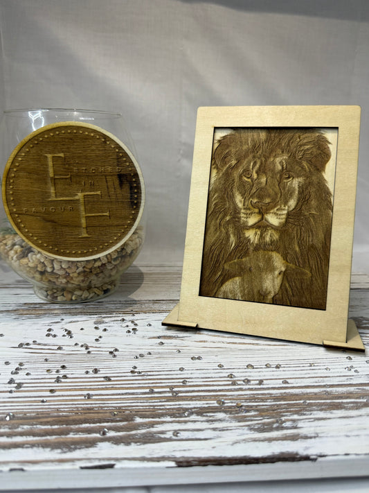 Lion and the Lamb Laser Engraved Wood Art