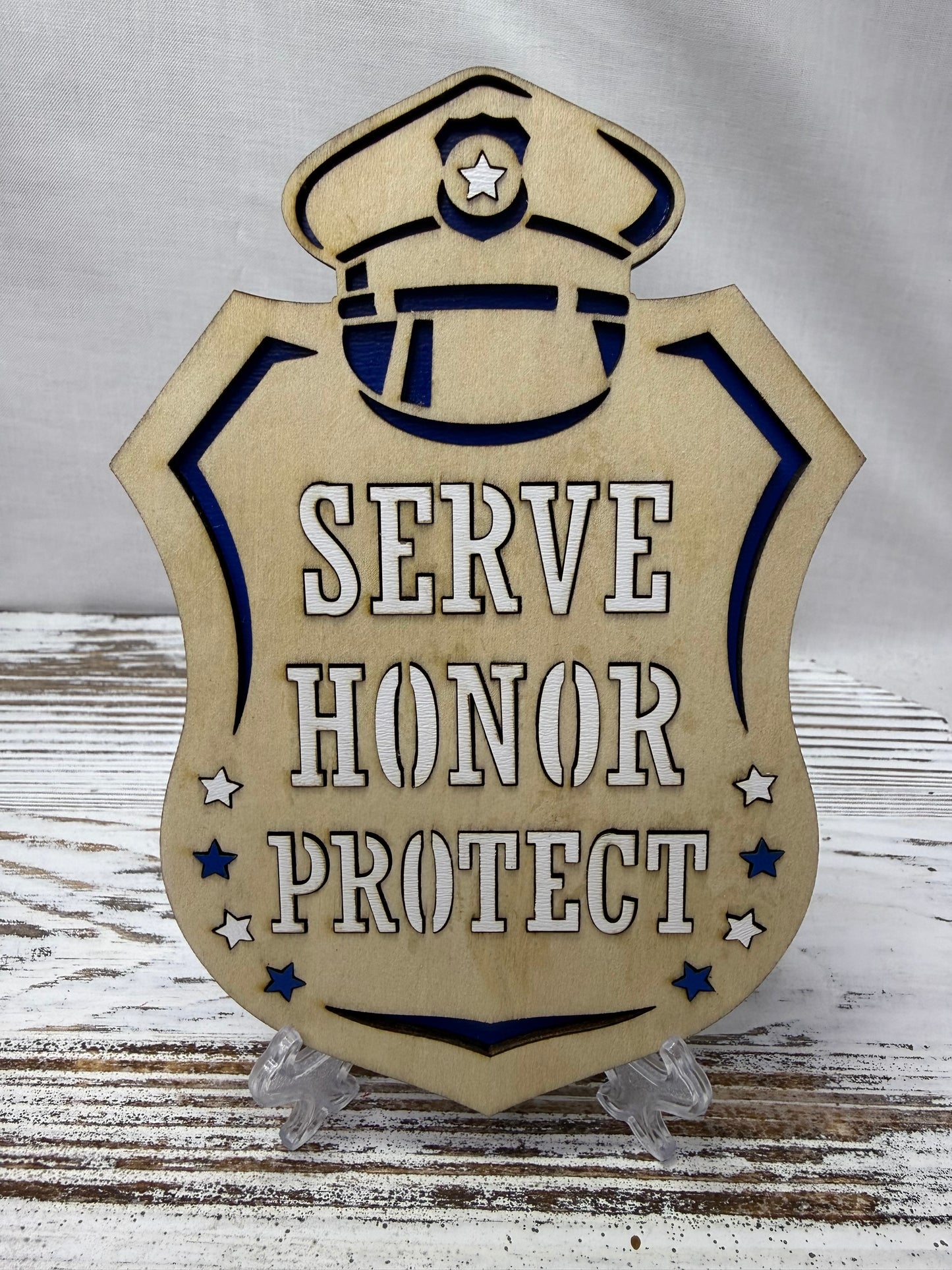 Serve Honor Protect Police Badge Multilayer Wood Decor