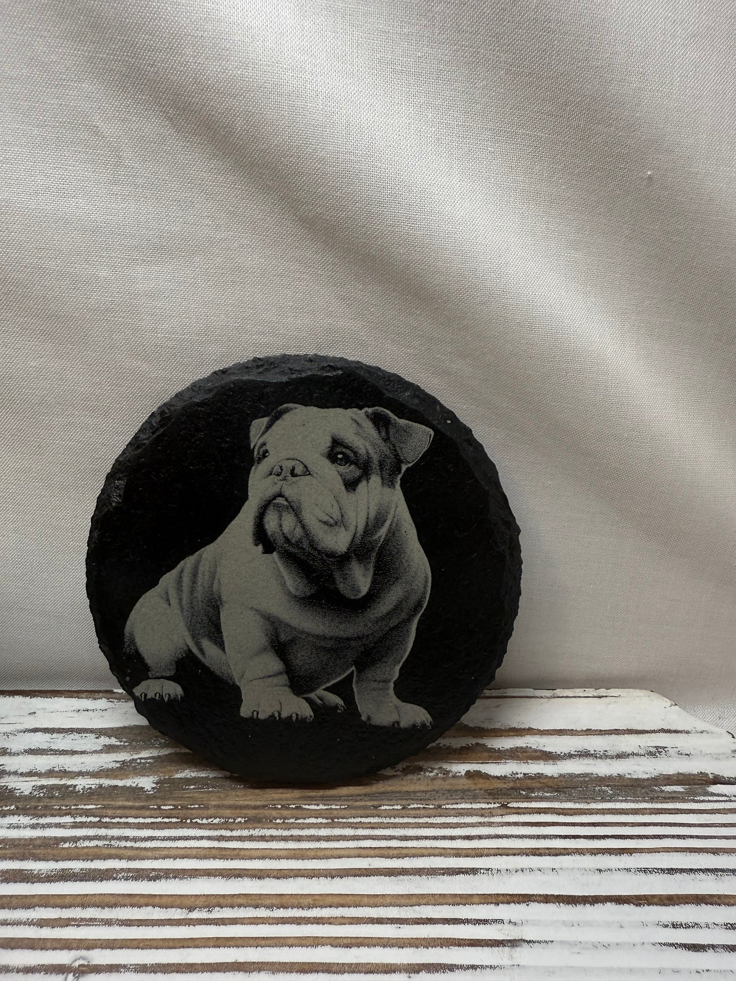 Bulldog Laser Engraved Slate Coaster
