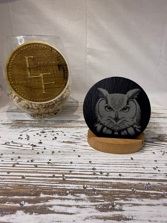 Owl Laser Engraved Slate Coaster