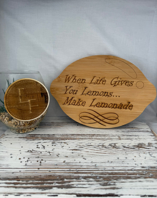 “When Life Gives You Lemons…” Laser Engraved Bamboo Cutting Board – Inspirational Kitchen Décor