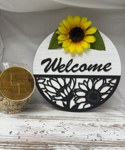 Sunflower Welcome Sign – Laser Cut Layered Door Hanger