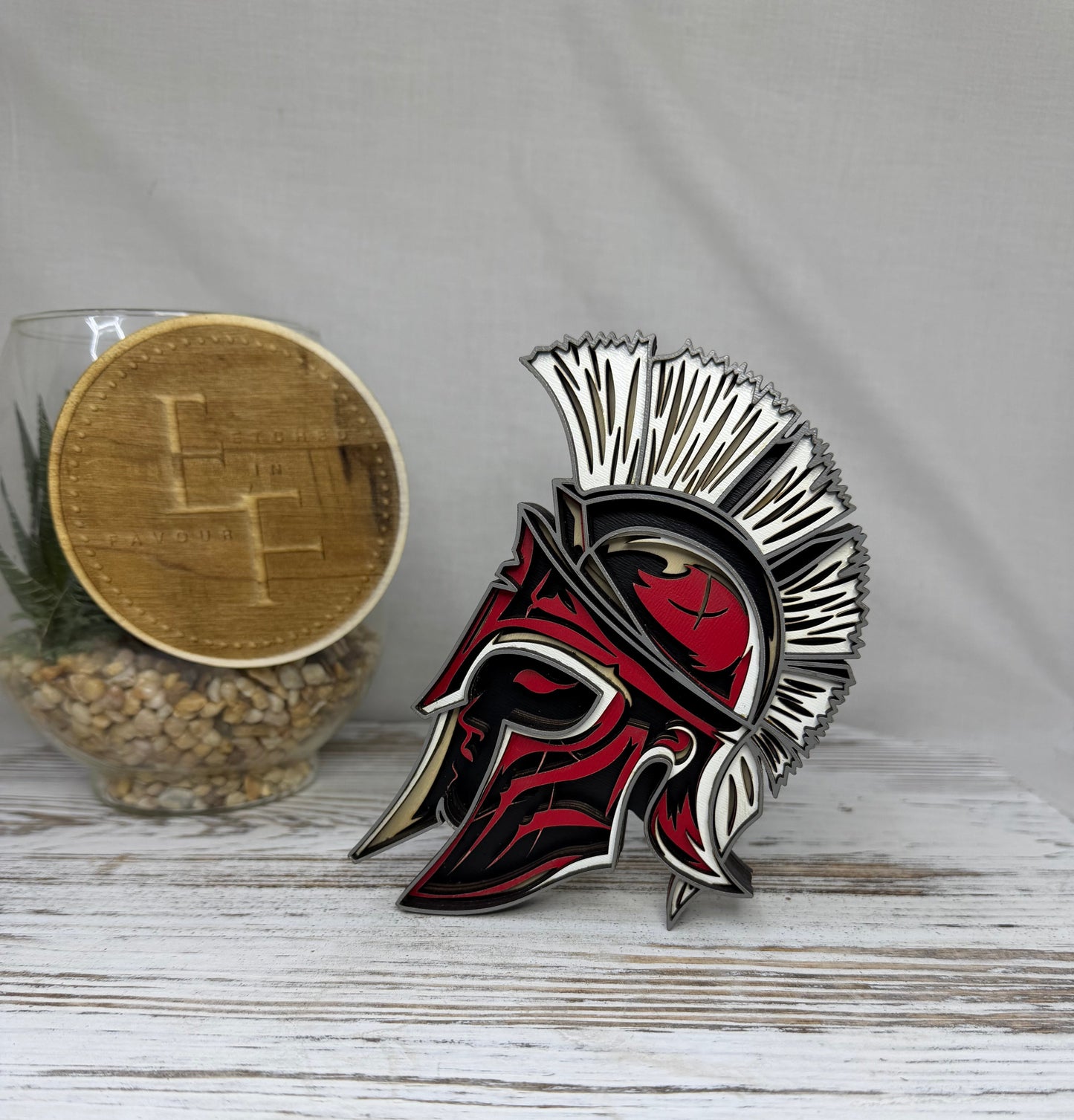 Spartan Helmet Multilayer Wood Decor