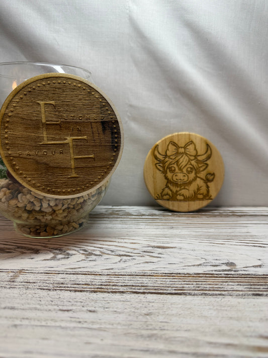 Highland Cow with Bow Laser Engraved Wood Coaster