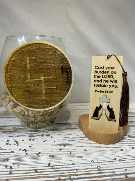Psalm 55:22 - Laser Engraved Wood Bookmark