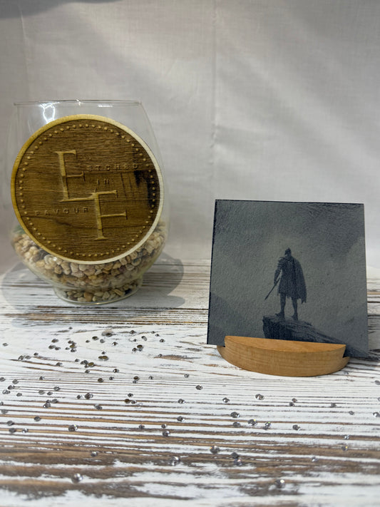 Knight in the Clouds Laser Engraved Slate Coaster