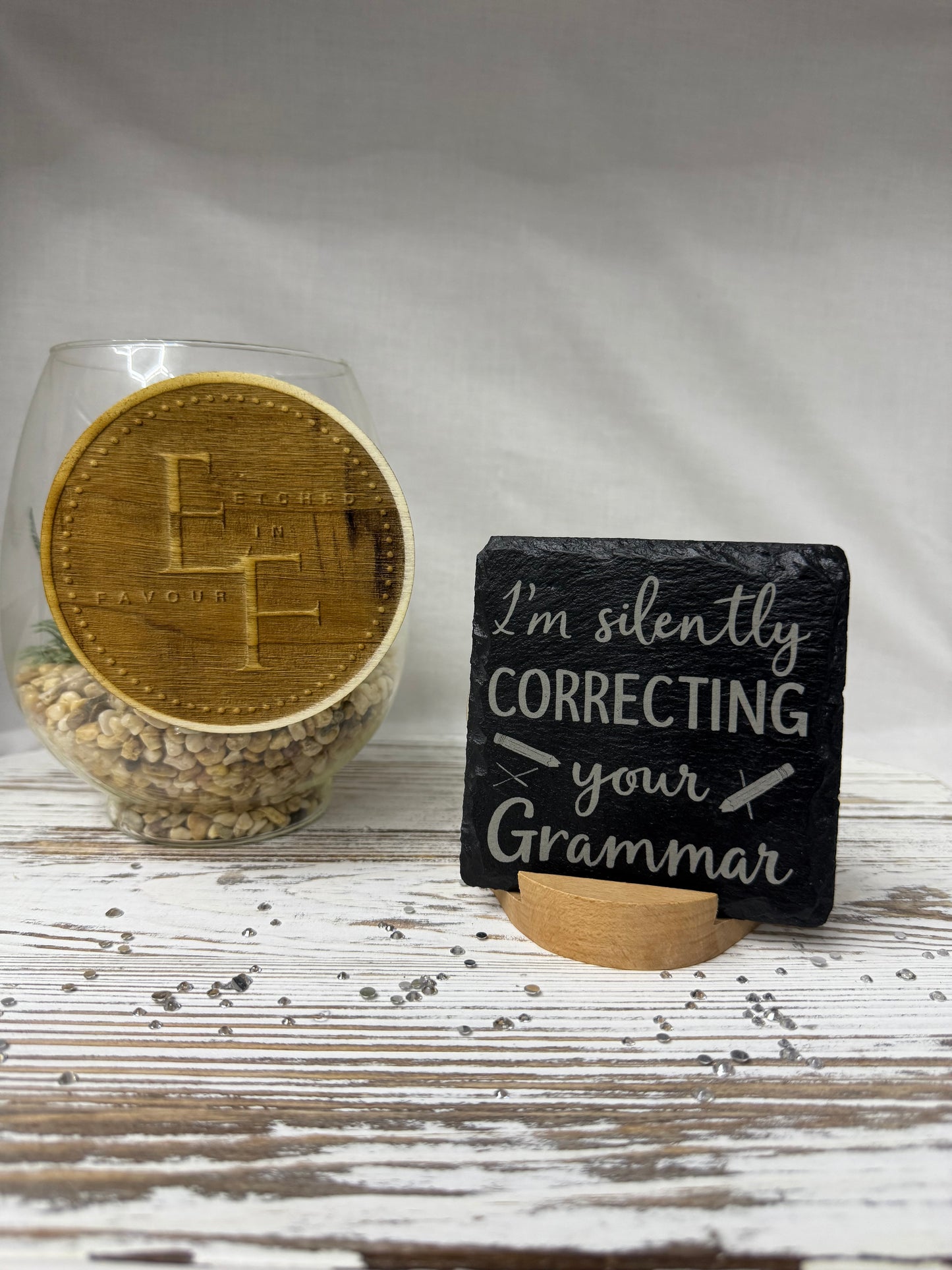 Silently Correcting Laser Engraved Slate Coaster