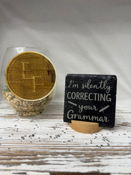 Silently Correcting Laser Engraved Slate Coaster