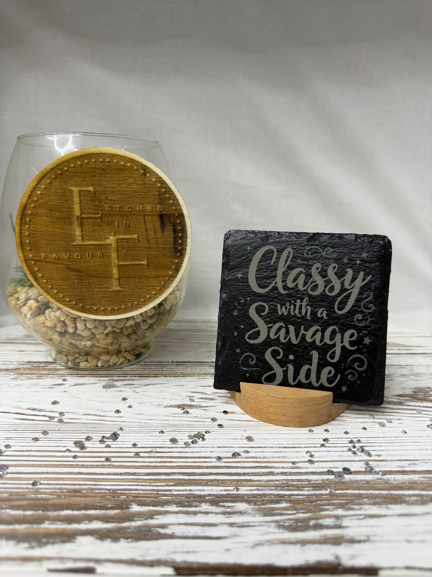 Classy with a Savage Side Laser Engraved Slate Coaster