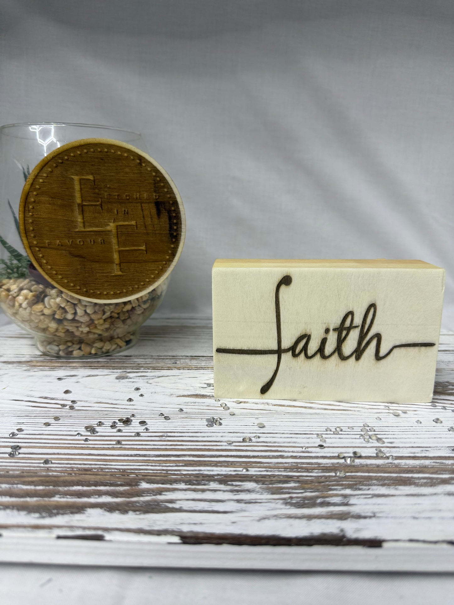 Laser Engraved “Faith” Wood Block Sign