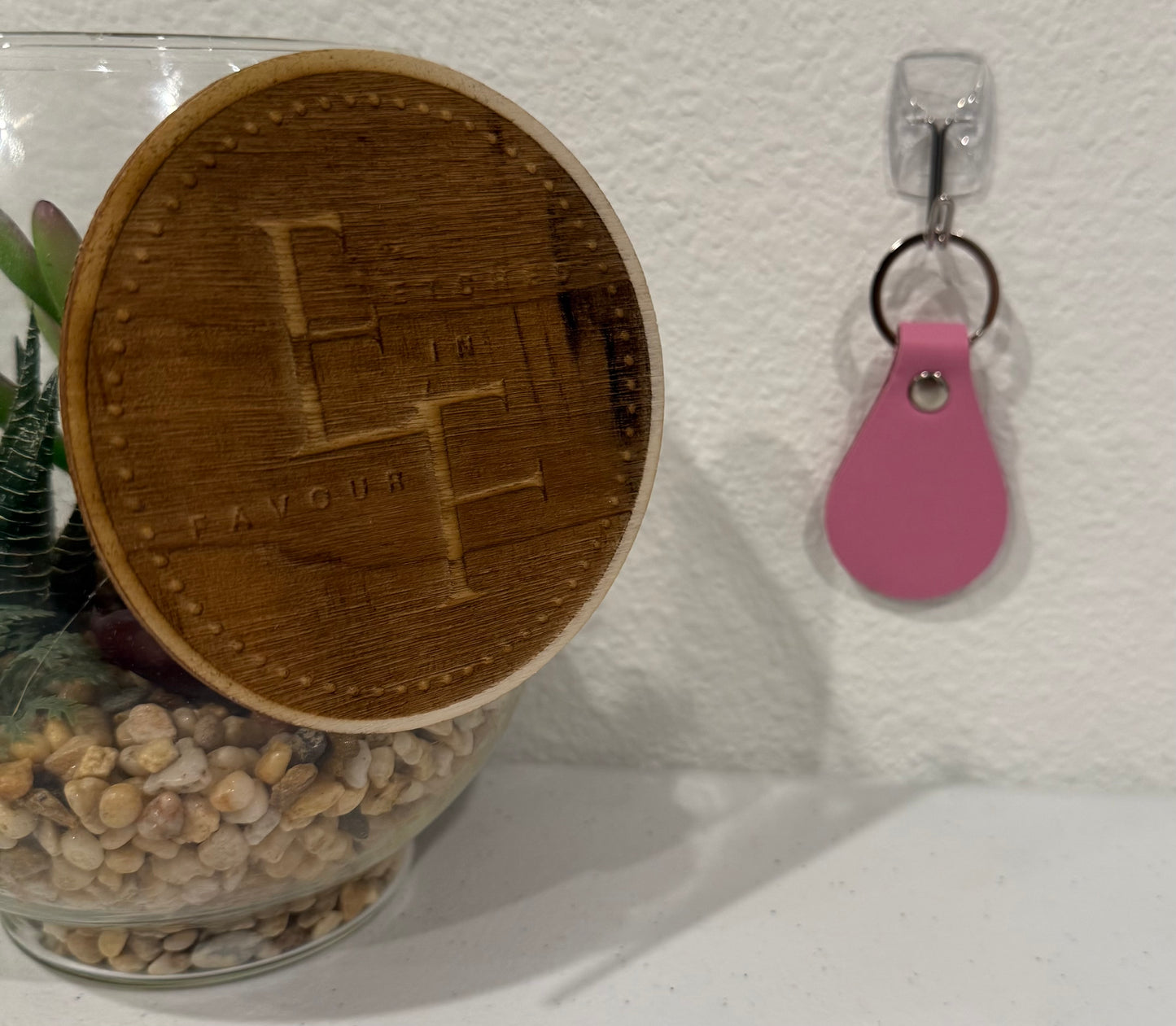 Custom Pink Leatherette Keychain