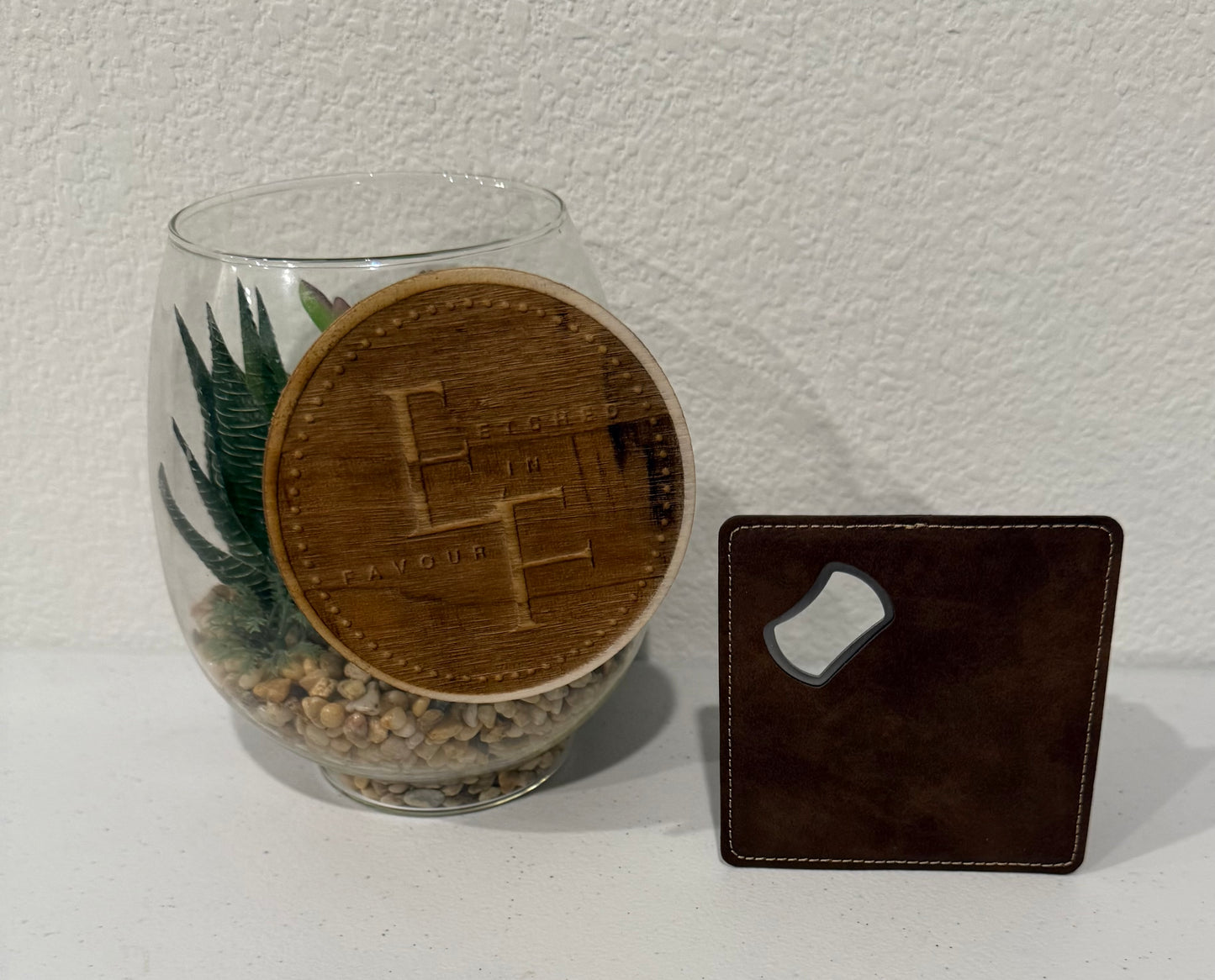 Custom Chocolate Brown Leatherette Coaster/Bottle Opener