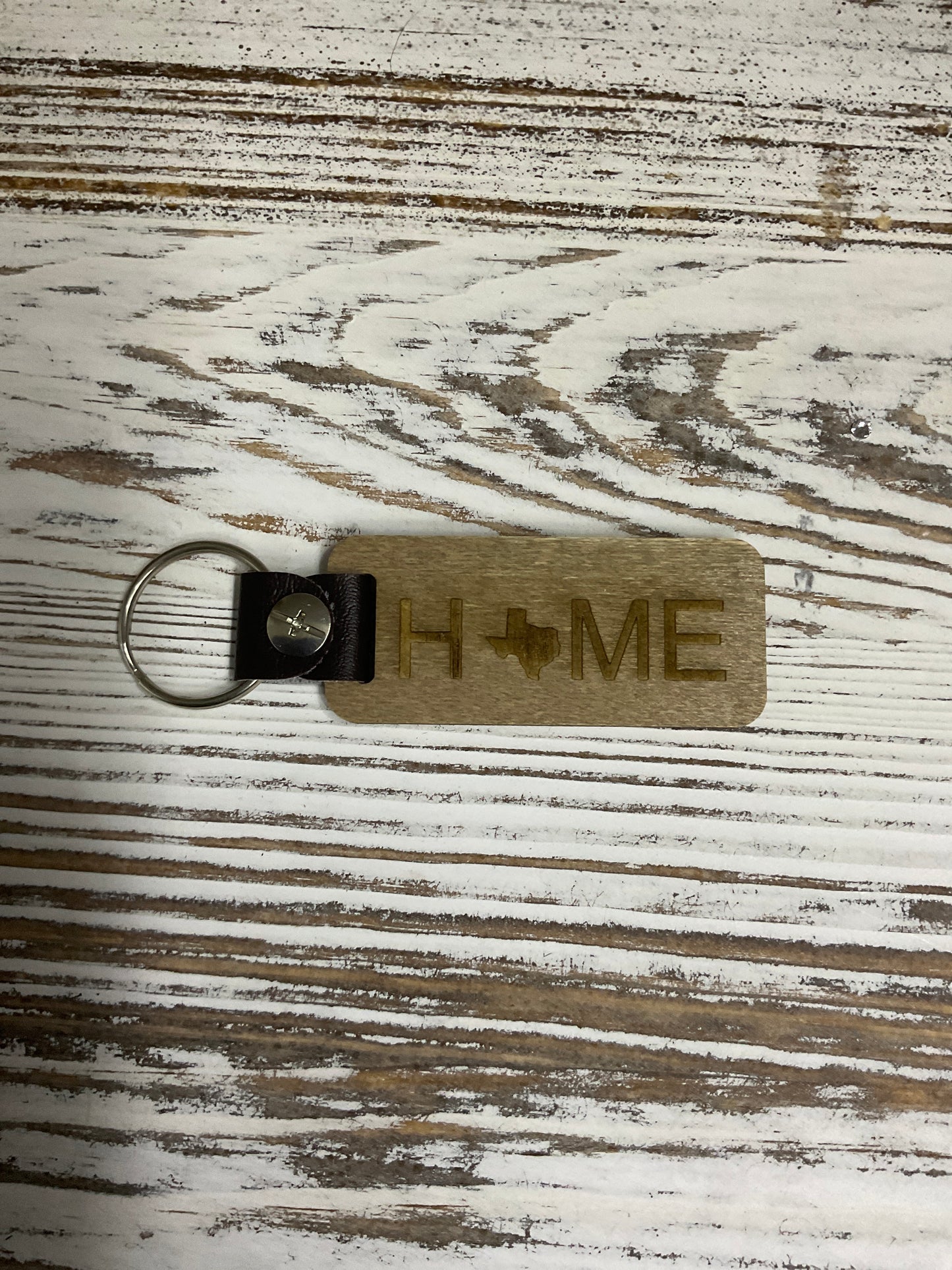 Laser Engraved Wood Keychains - Leather Accent
