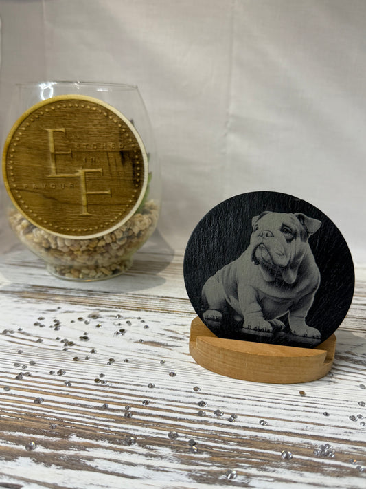 Bulldog Laser Engraved Slate Coaster