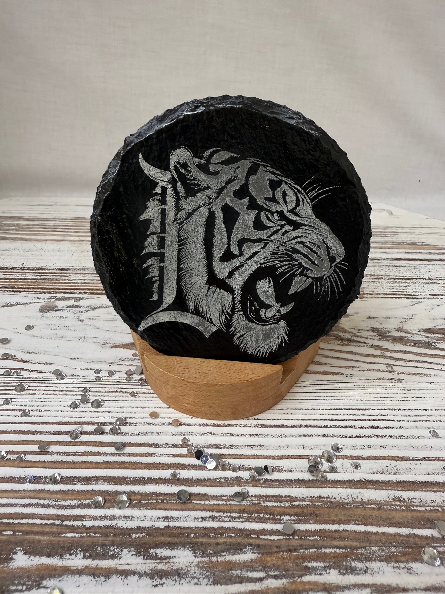 Tiger Head Laser Engraved Slate Coaster