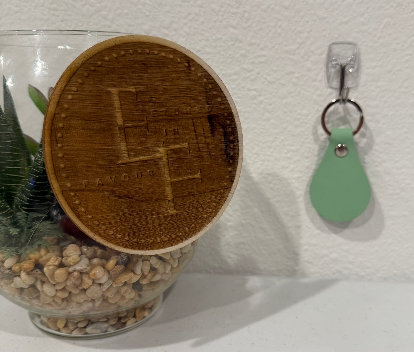 Custom Mint Green Leatherette Keychain