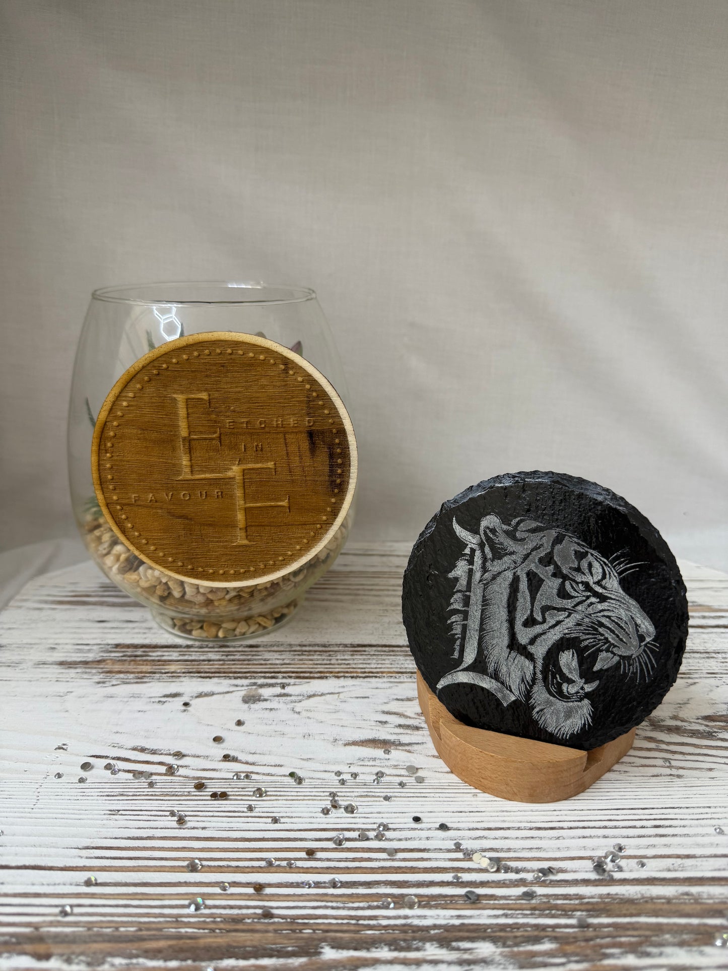 Tiger Head Laser Engraved Slate Coaster