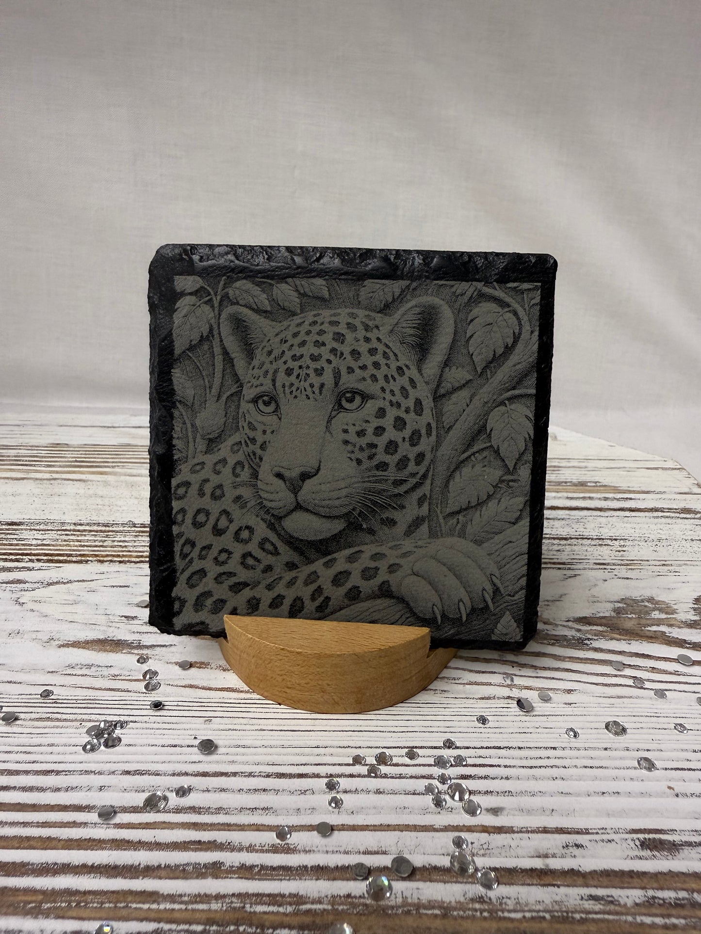 Leopard Laser Engraved Slate Coaster