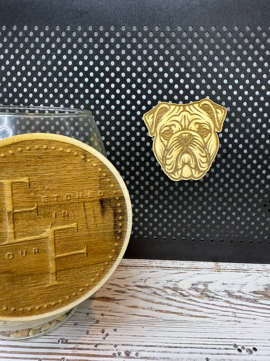 Bulldog - Dog Laser Engraved Wood Magnet