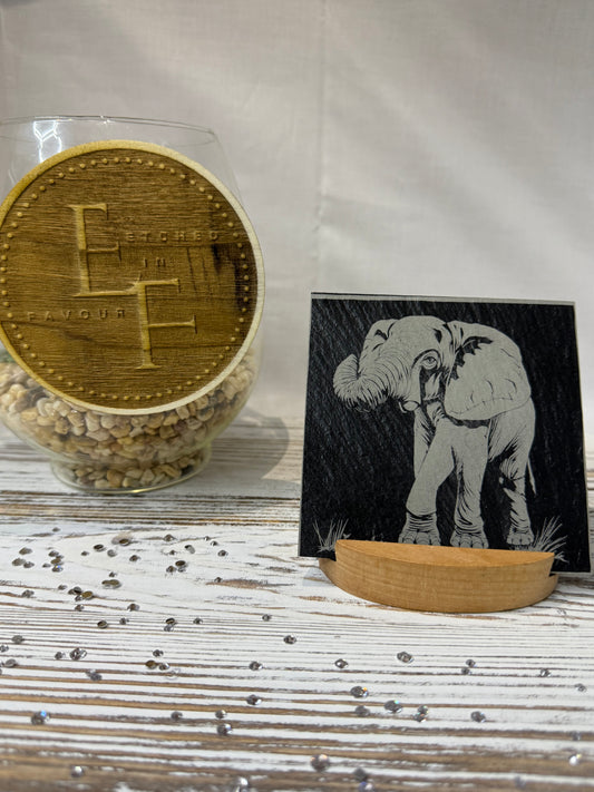 Elephant Laser Engraved Slate Coaster