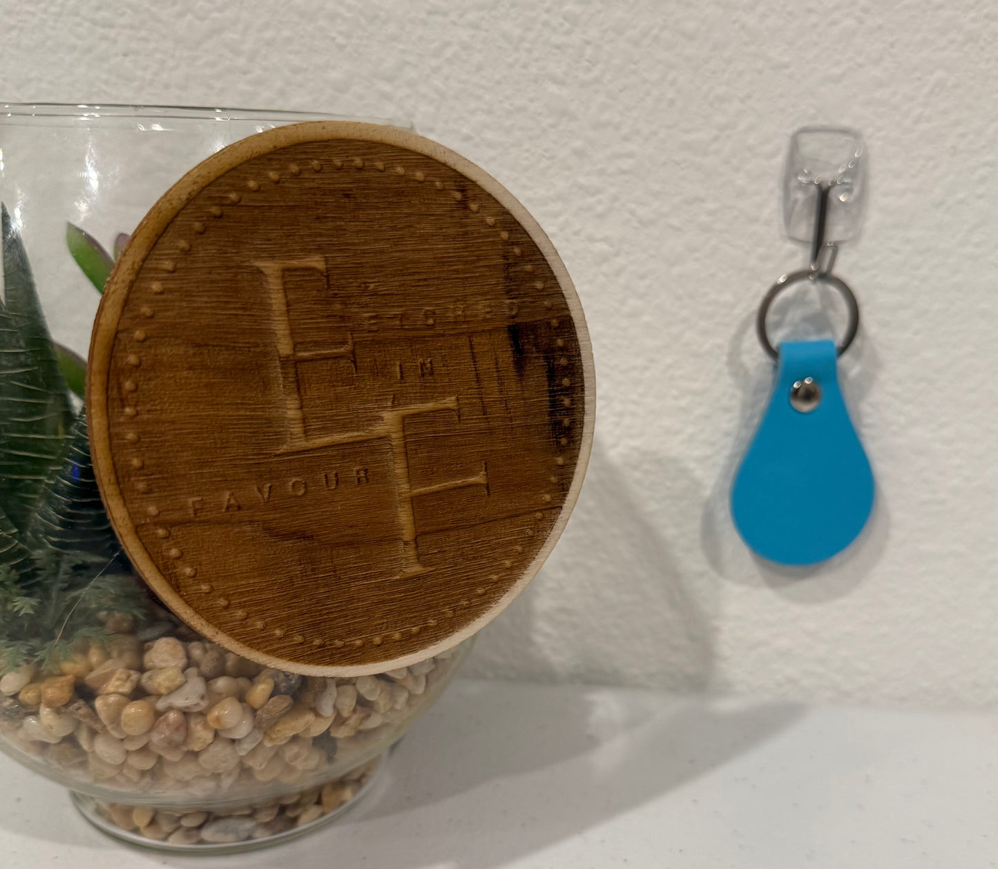 Custom Sky Blue Leatherette Keychain