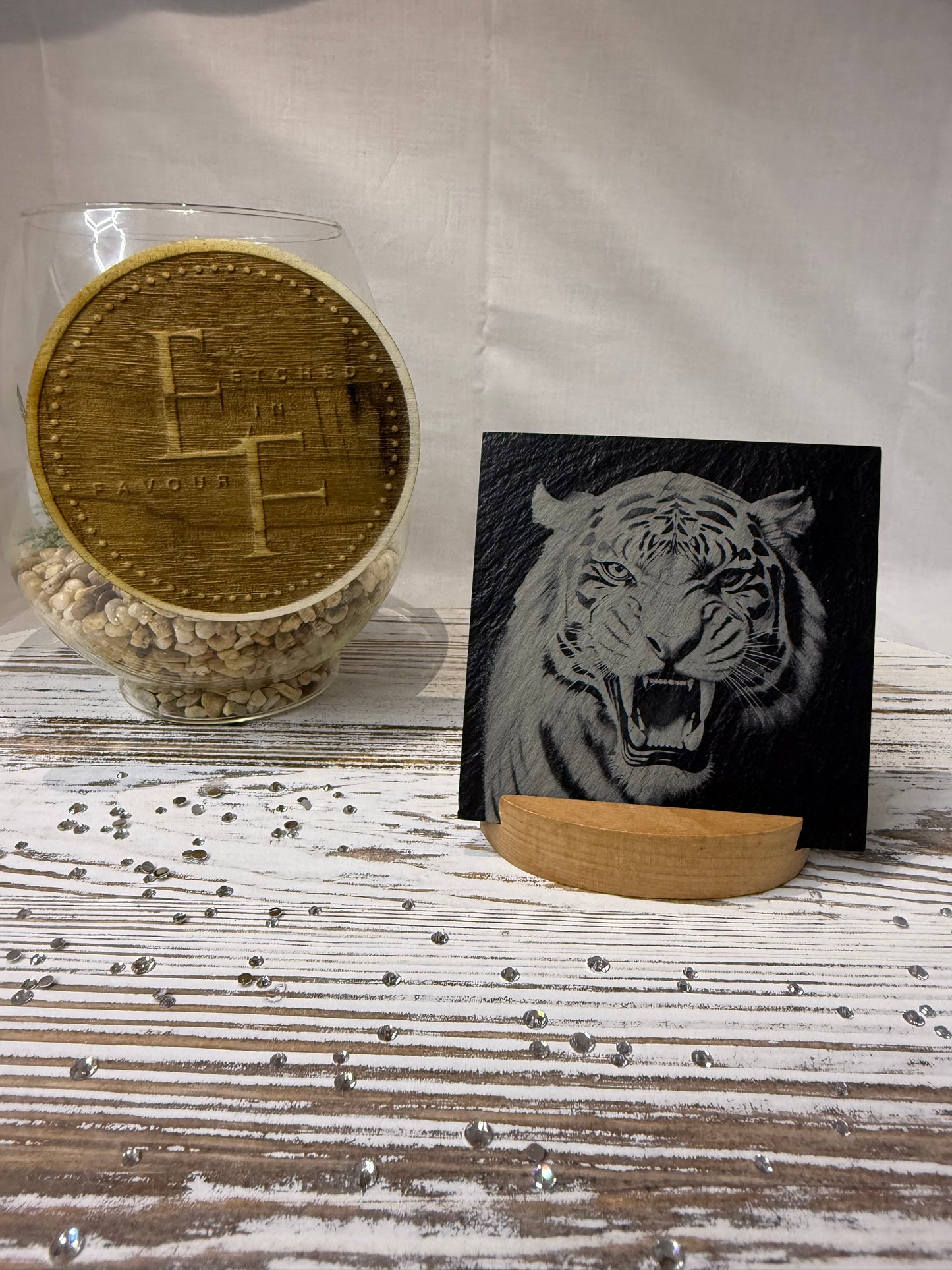 Roaring Tiger Laser Engraved Slate Coaster