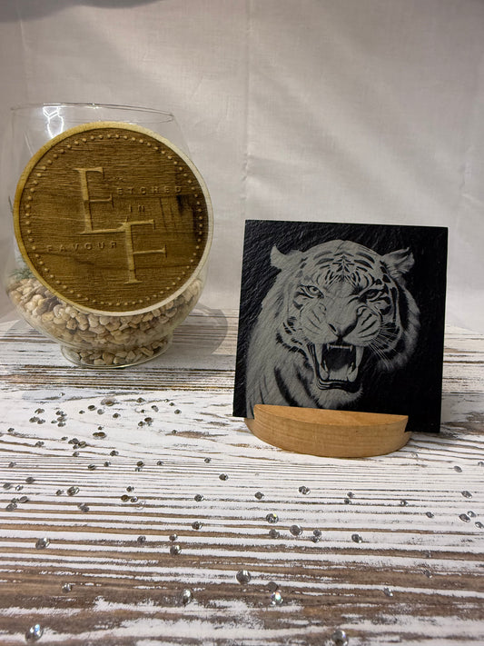 Roaring Tiger Laser Engraved Slate Coaster