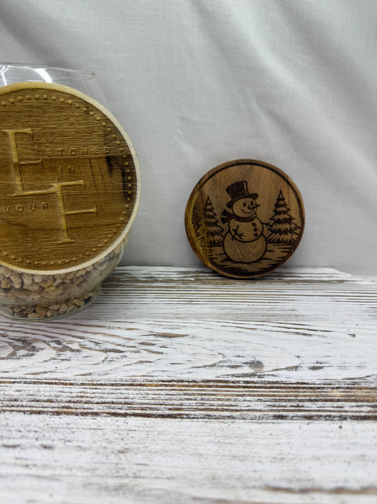 Snowman and Trees Acacia Coaster