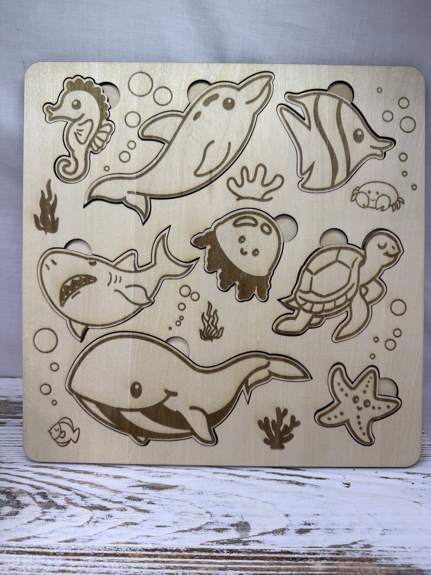 Ocean Animals Wooden Puzzle – Kids Sea Life Learning Board