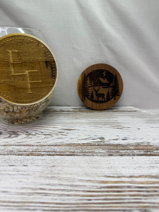 Deer and Snow-Capped Home Acacia Coaster