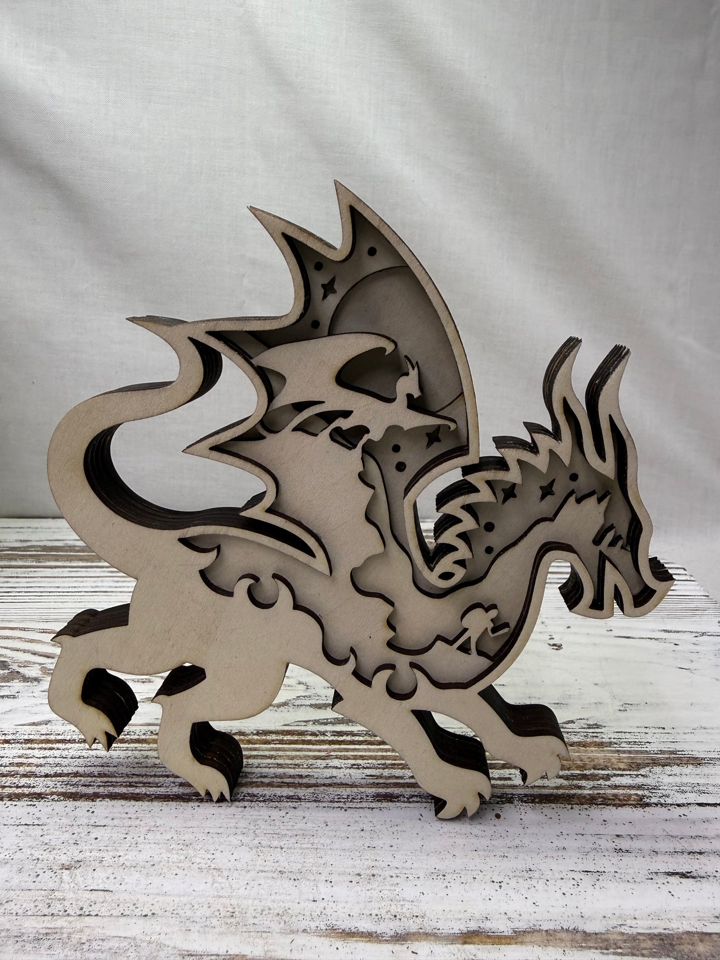 Moonlit Dragon Multilayer Wood Decor
