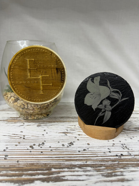 Flower Laser Engraved Slate Coaster