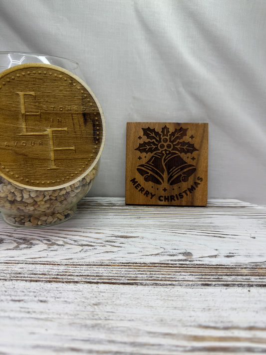 Merry Christmas Bells Acacia Coaster