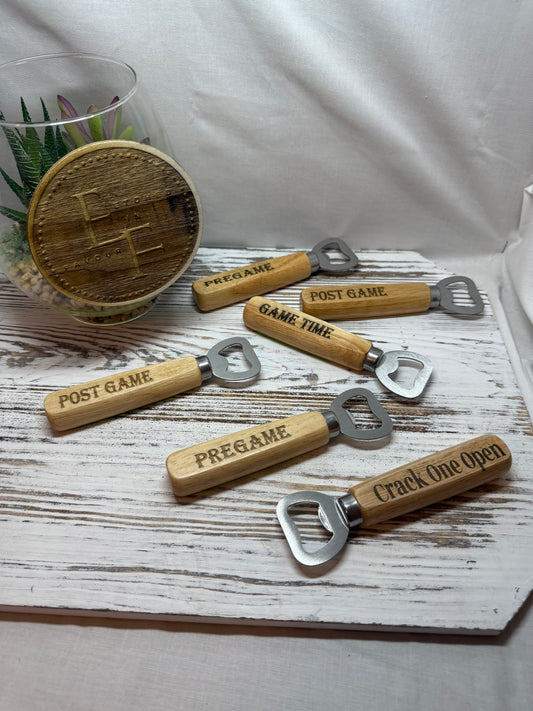Laser Engraved Wooden Handle Bottle Openers with Sayings