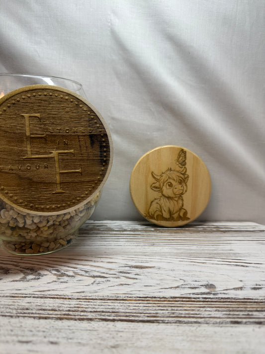 Highland Cow with Butterfly Laser Engraved Wood Coaster