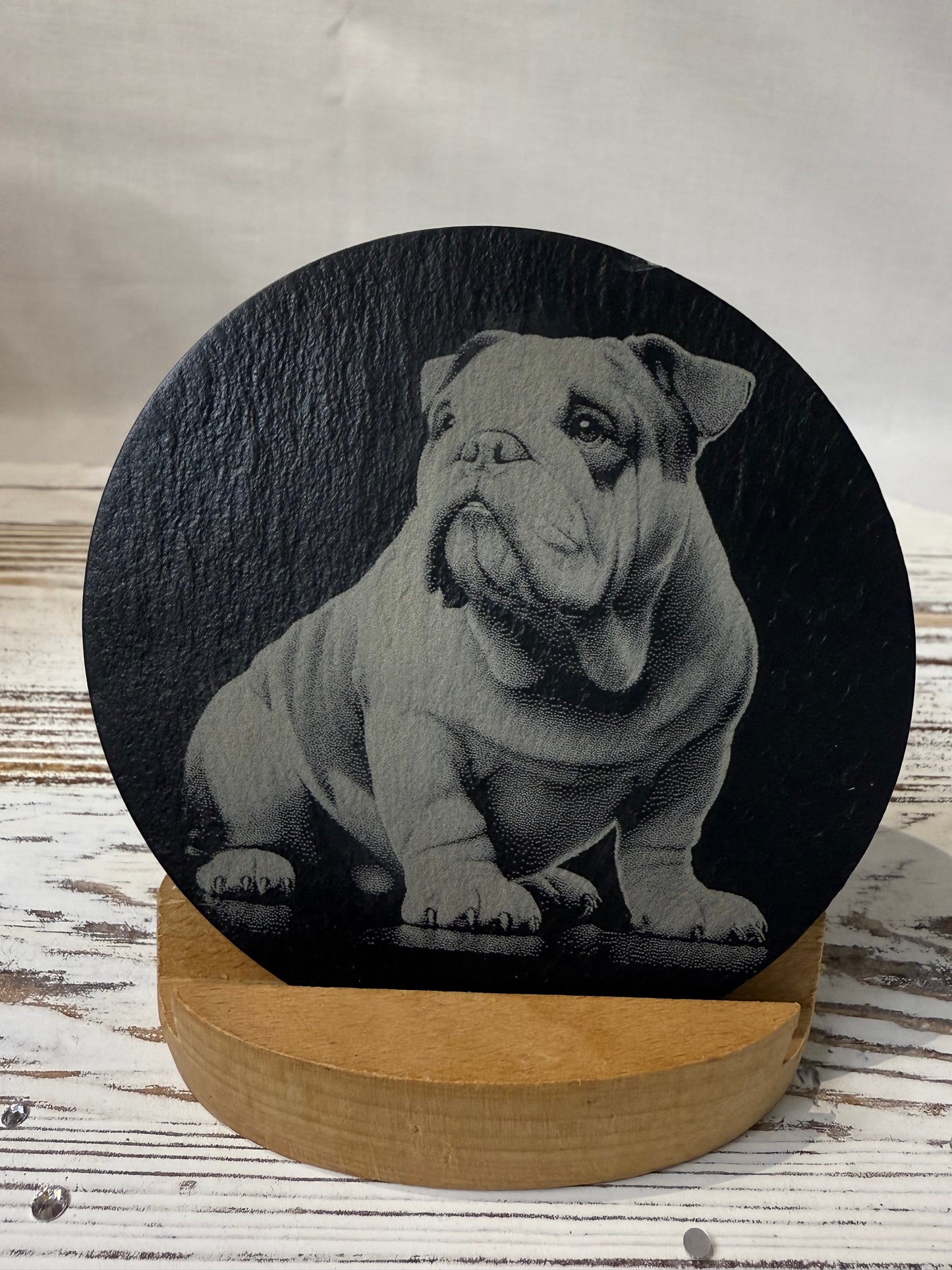 Bulldog Laser Engraved Slate Coaster