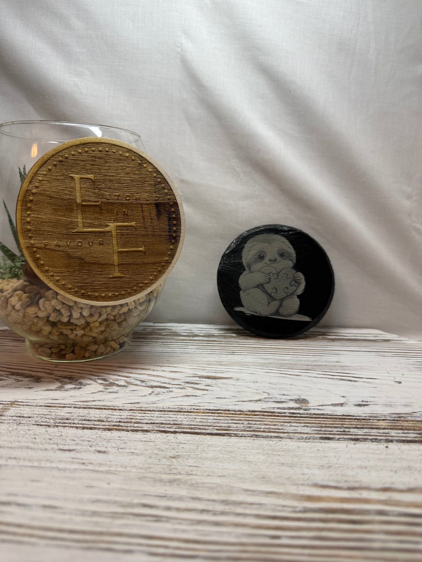 Sloth with Heart Laser Engraved Slate Coaster