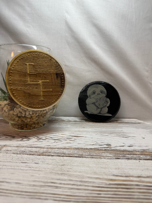 Sloth with Heart Laser Engraved Slate Coaster
