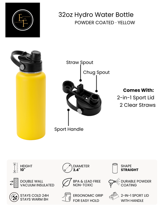 Yellow 32oz Hydro Water Bottle - Custom Laser Engraved