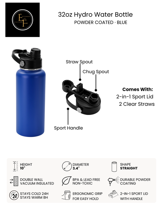 Blue 32oz Hydro Water Bottle - Custom Laser Engraved