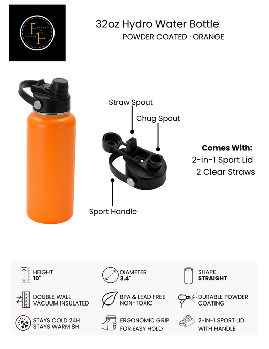 Orange 32oz Hydro Water Bottle - Custom Laser Engraved