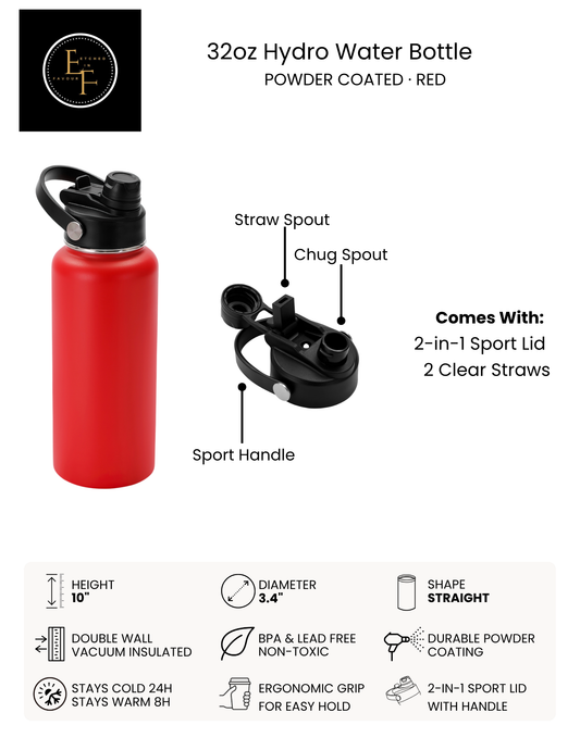 Red 32oz Hydro Water Bottle - Custom Laser Engraved